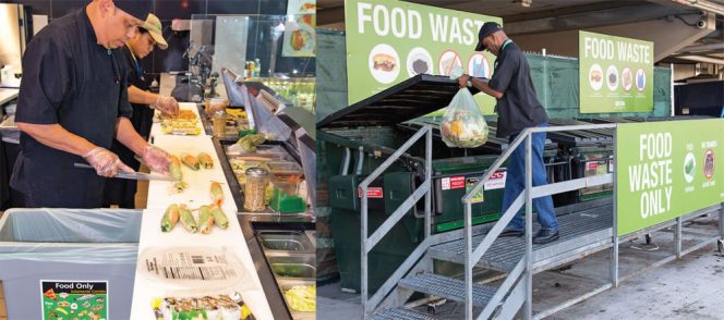 All restaurants at Portland (Oregon) International Airport (PDX) participate in the food waste collection program.  PDX has a centralized collection area ( right).