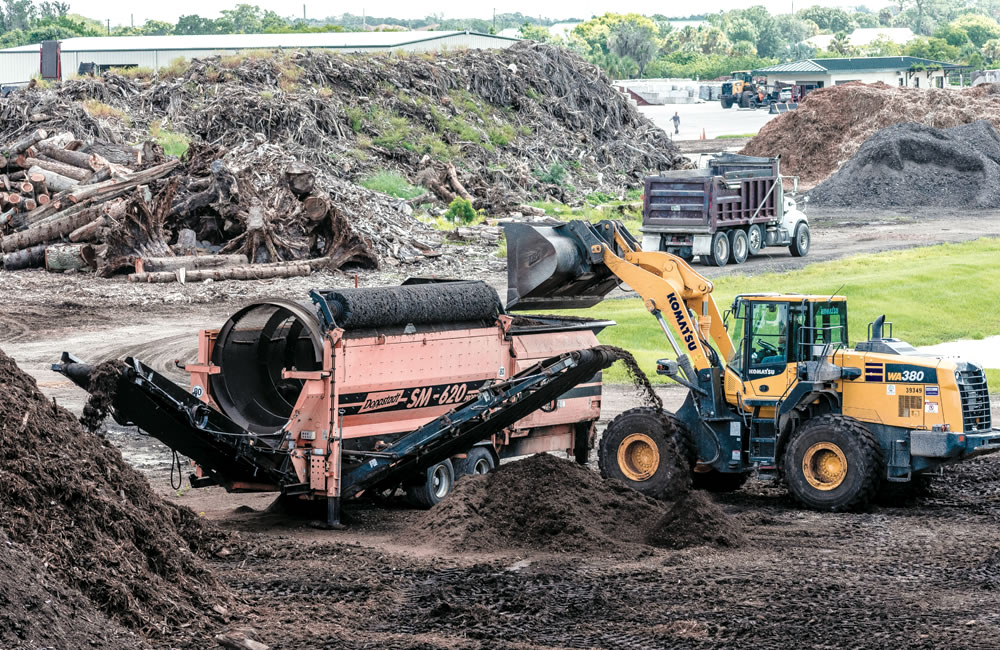 Sarasota-based 1 Stop Landscape Supply & Yard Waste Recycling Facility processes about 70,000 tons/year of yard trimmings, land clearing debris and pallets.