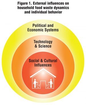 Figure 1. External influences on household food waste dynamics and individual behavior