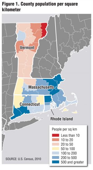 Figure 1. County population per square kilometer