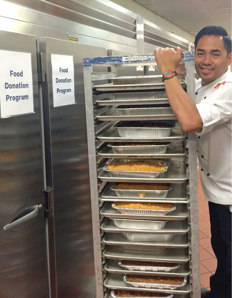 The Sheraton San Diego Hotel & Marina recovers prepared food for donation.