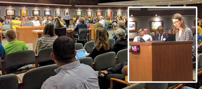 Howard County public hearing on a zoning regulation amendment (ZRA) for on-farm composting included testimony in support of the ZRA by Linda Bilsens Brolis of the Institute for Local Self-Reliance (inset).