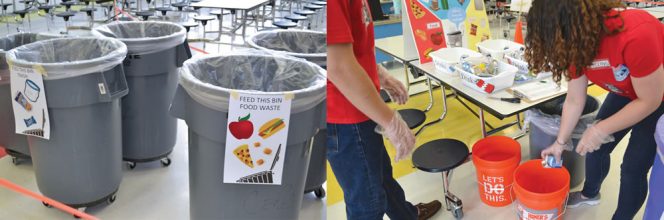 Food waste audits benefit when school administrators are keenly interested in strategies to reduce food waste in their K-12 schools. Also helpful to audits are buckets used to measure discarded food (right). 