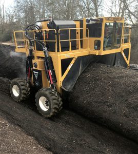 Cowart, Inc.’s facility in Athens, Georgia composts yard trimmings and preconsumer food waste in windrows. It uses a Vermeer turner.