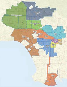 Figure 1. Regions in various colors represent the city of Los Angeles collection zones.