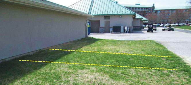 “Suburban subsoiling” plot established for the BioCycle East Coast Conference 2014 “Soils For The Chesapeake” Workshop currently stands out with its “uniform verdant turf cover.”