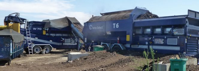 The second part of the screening and separation test measured the products coming out of a trommel with a three-eighth-inch opening punch plate drum, followed by an air separator (windsifter).