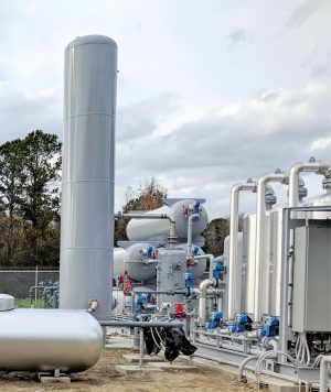 Biogas upgraded at Optima KV is cleaned and pressurized to be sold to Piedmont Natural Gas. The Optima KV project collects biogas from five digesters processing manure from 60,000 hogs.