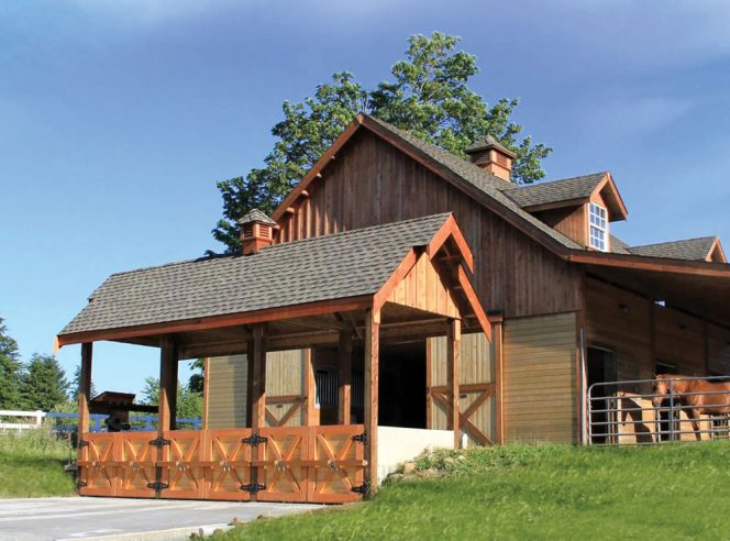 A gazebo-like composting structure, similar to the example above (in foreground), will be built at the demonstration facility. It is a medium-sized system, enclosed on four sides, designed to manage manure from 5 to 20 horses.