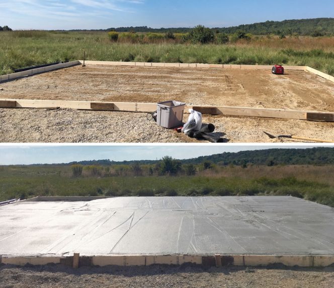 Concrete has been poured for the tipping floor (before/after above). Next, Veteran Compost will build the mid-sized ASP bunker system for manure and food waste composting.