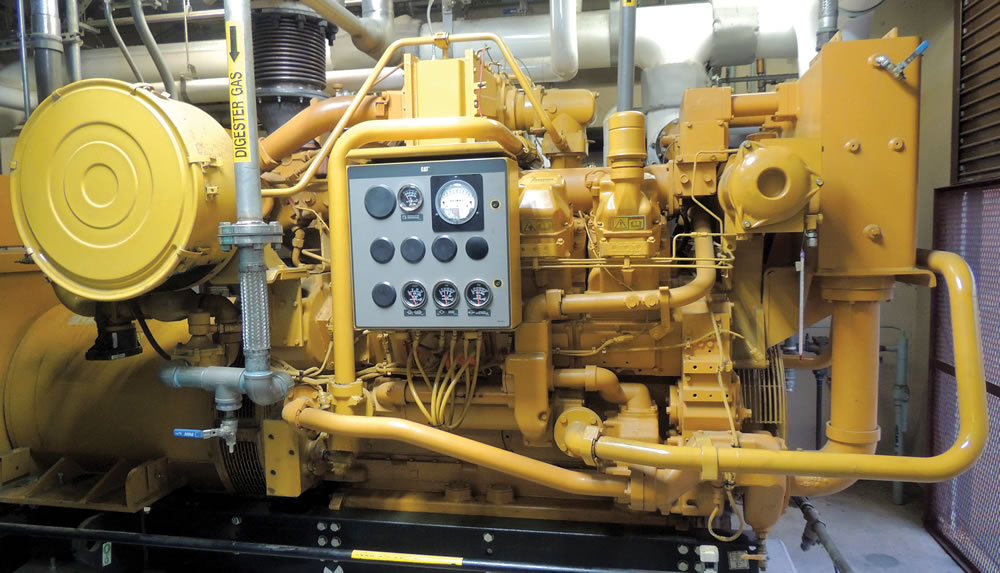 One of two 400 kW Caterpillar engines.