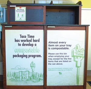 Businesses like Taco Time are reaching over 90 percent diversion with compostable foodservice items that can be placed into one bin along with the food.
