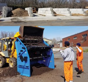 More recently, the Philadelphia Department of Prisons added 3 bays (top) — each 12-ft. wide by 42.5 ft. long) — to its aerated static pile composting facility. Finished compost is screened in a newly acquired electric vibratory screener (above).