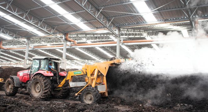 The Tera Ambiental Ltda. facility (Jundiai, State of São Paulo, Brazil), which uses both turned windrows and aerated static piles, features a composting capacity of 90,000 tons/years.