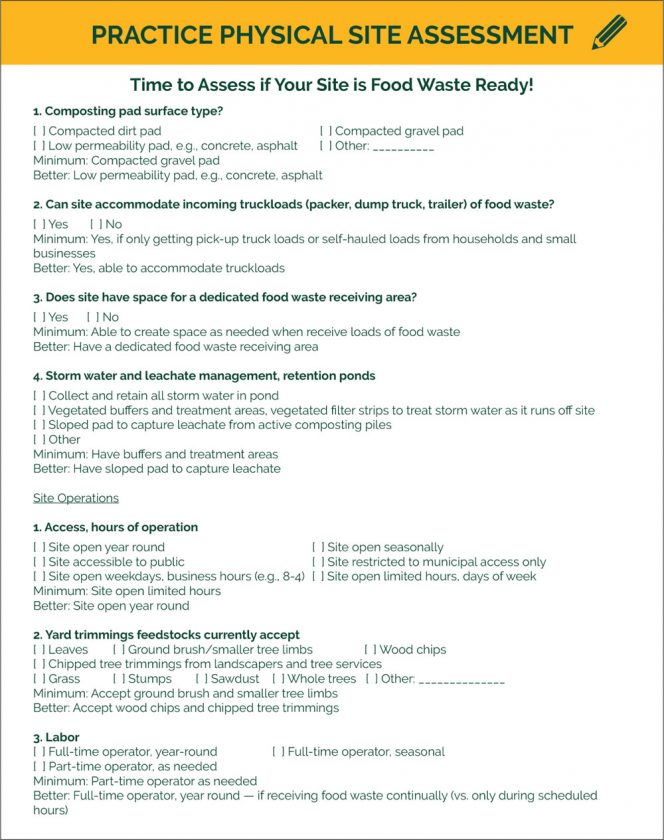 Practice physical site assessment for food waste composting