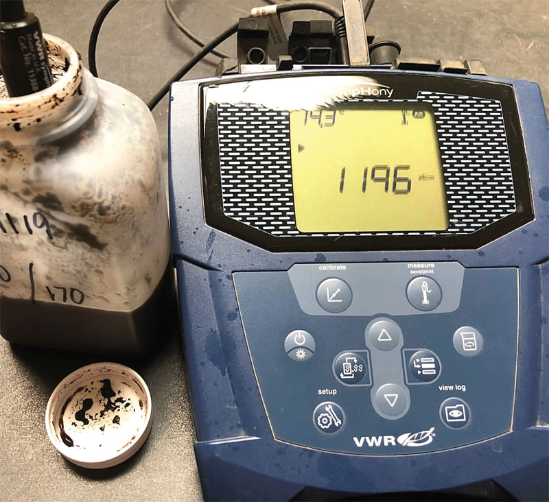 Electrical conductivity measures all soluble nutrients in compost using a meter like the one shown above. The analysis does not differentiate between salts that are beneficial to soil health, and those that have negative impacts.