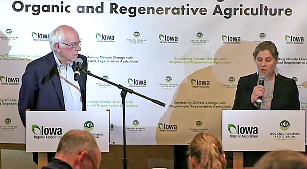 Bernie Sanders at the "Combating Climate Change with Organic and Regenerative Agriculture,” forum, held in Story City, Iowa on December 5, 2019.