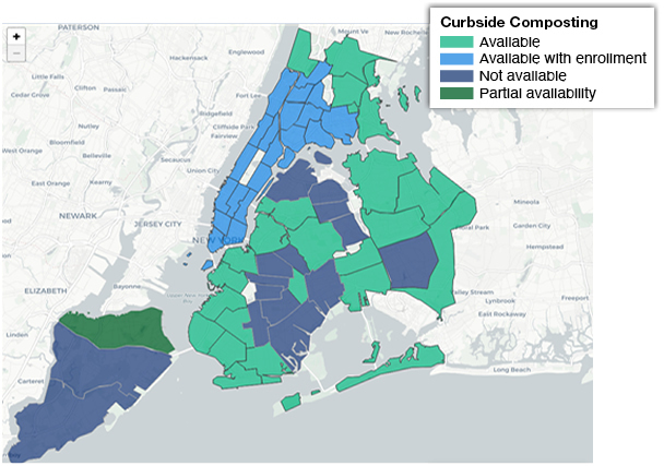 NYC Availability of residential curbside organics collection, as of March 2020