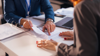 bank lender with client